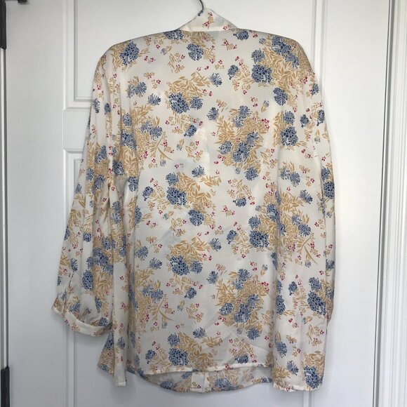 Modcloth Tie Neck Floral Blouse Women's XL Button Front 3/4 Sleeves Business - Picture 4 of 11
